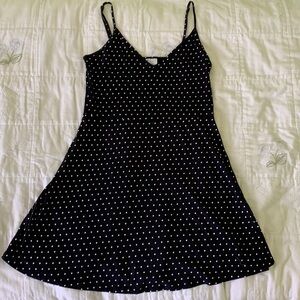 H&M black polka dot mini dress. Fit & flare. Skater skirt. Medium, sleveless